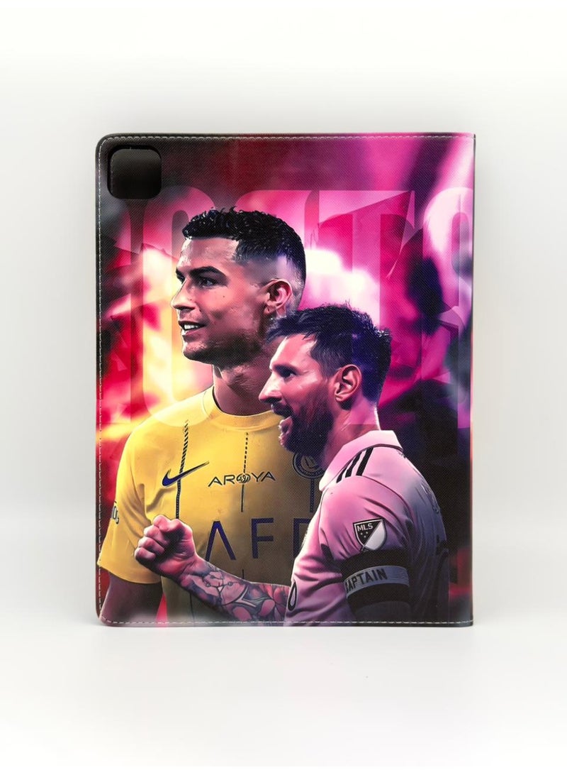 Cat - Cot GOAT Legends iPad Pro 13 inch Case (2024, M4) – Messi & Ronaldo Al-Nassr Inter Miami Edition – Dual-Sided Print Premium Leather Folio Cover with Auto Sleep/Wake - Image 2
